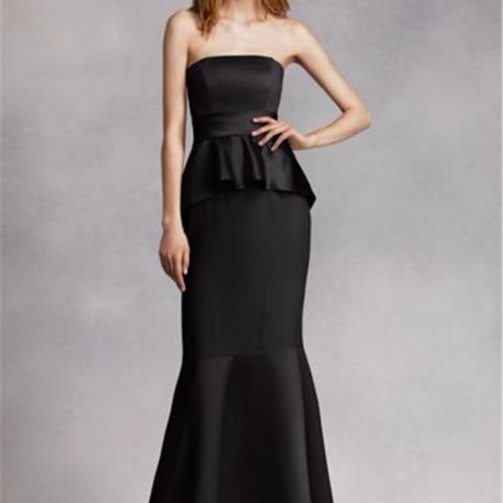 Vera Wang Satin and matte crepe peplum mermaid bridesmaid gown with satin Sash